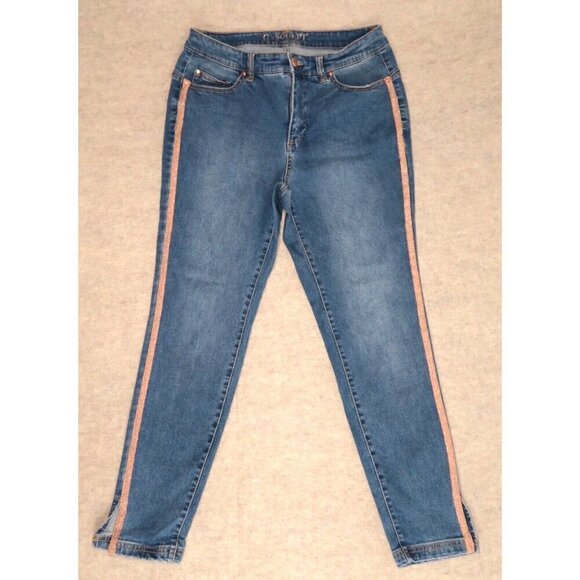 G By Giuliana G-Sculpt Jeans Gold Stripe Blue Denim Straight Cropped Women's 28 - Picture 1 of 12